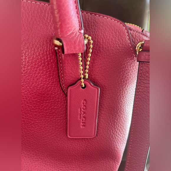 COACH REMI PINK RED PEBBLED LEATHER GOLD C TOP ZIP CROSSBODY SATCHEL BAG - Picture 6 of 12